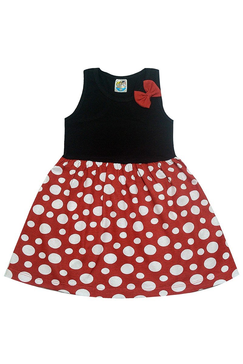 Vestido vermelho com fashion bolas pretas infantil