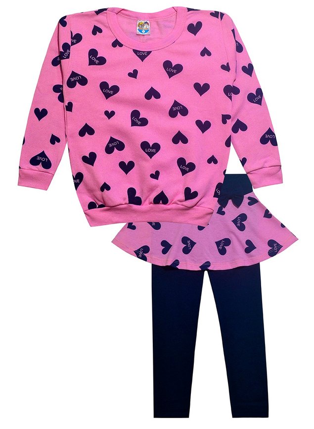conjunto rosa c coracao marinho