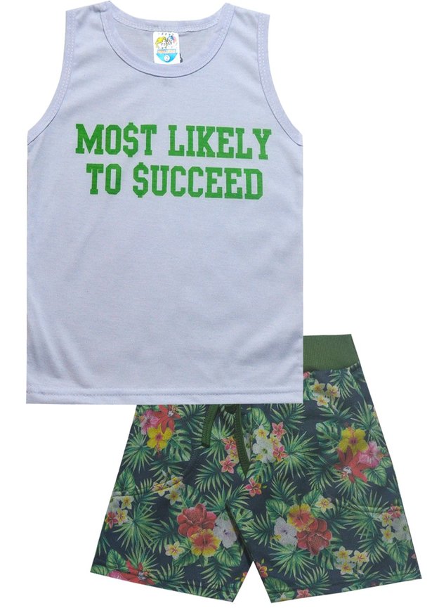 regata branca com escrita em verde most bermuda floral