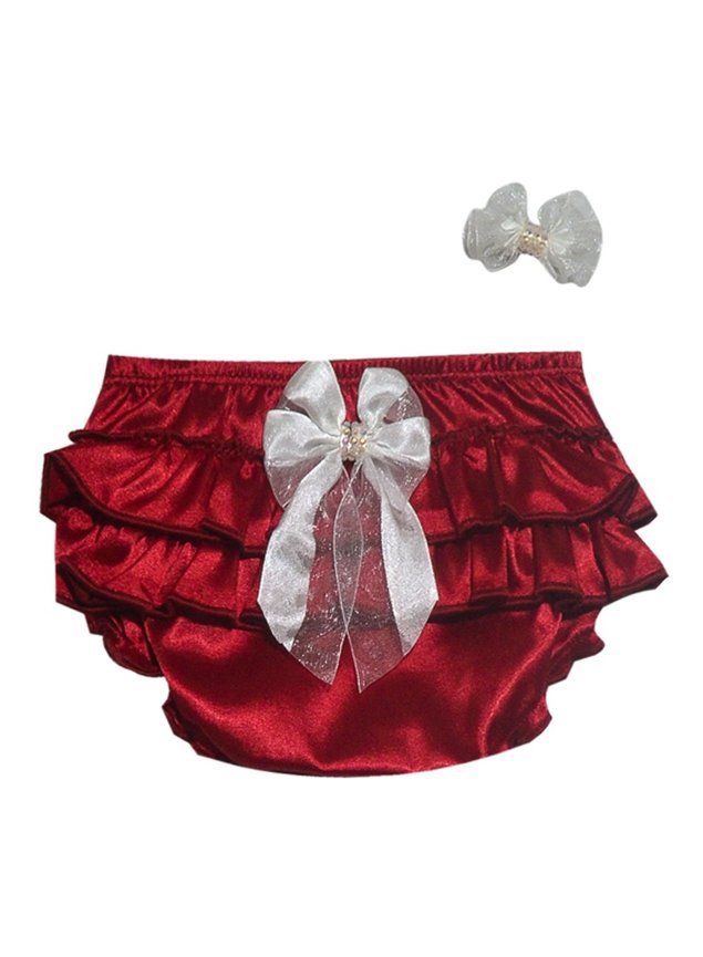 135 kit calcinha vermelha e laco cetim branco