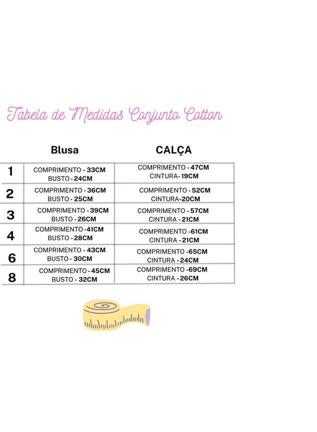 tabela de medidas cj cotton