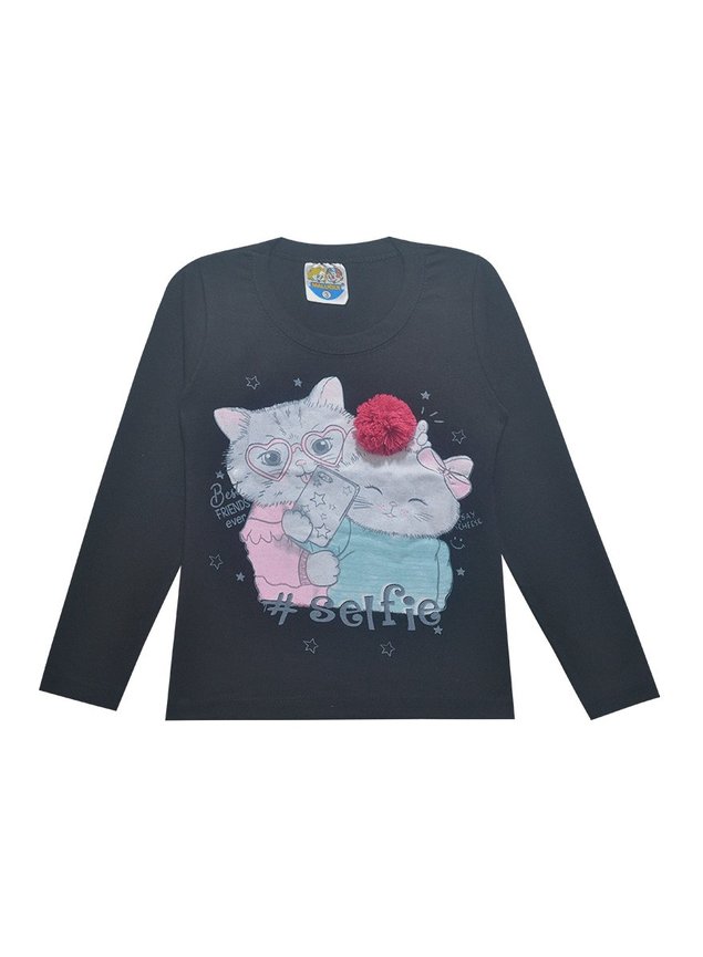 blusa gatinho com pompom preto